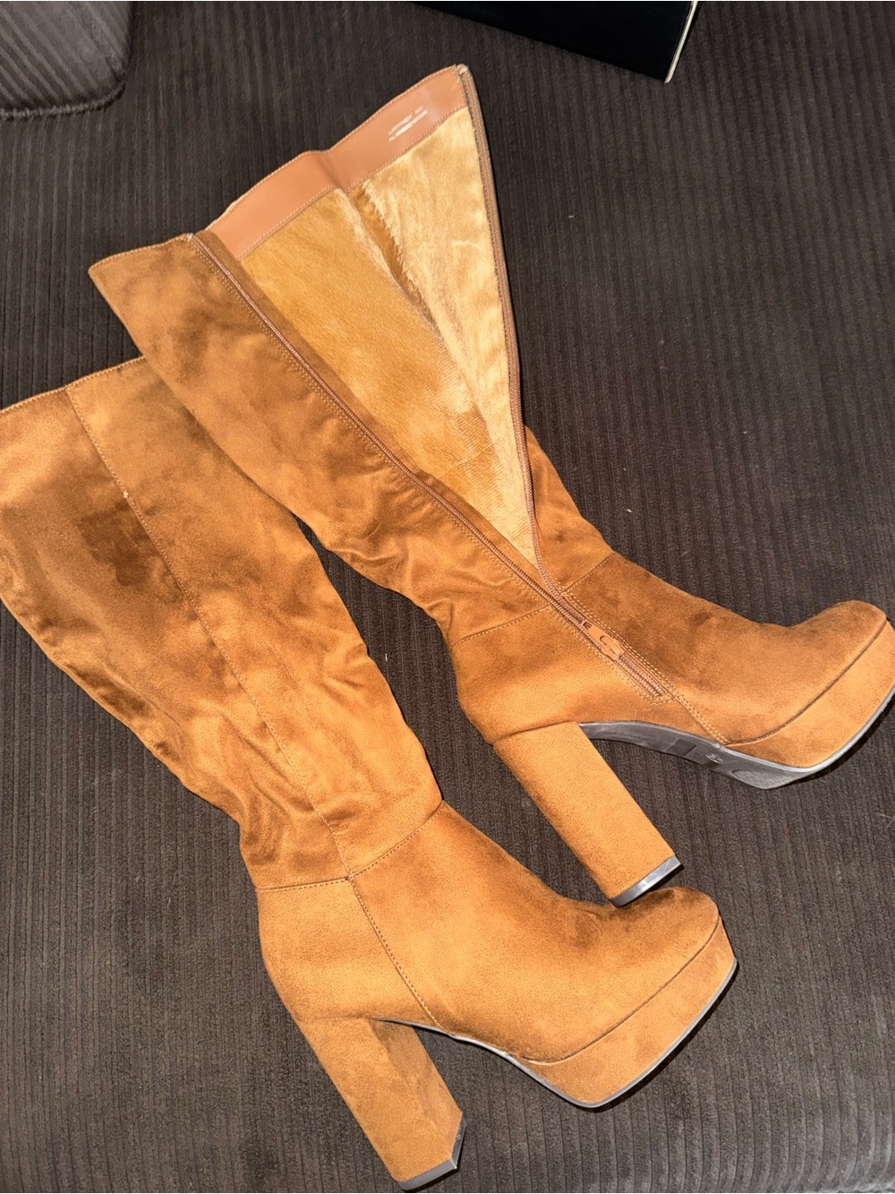 Lulu's Chestnut Brown Over-the-Knee Platform Block Heel Boots